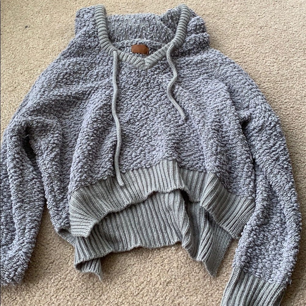Popcorn gray sweater cropped w hoodie